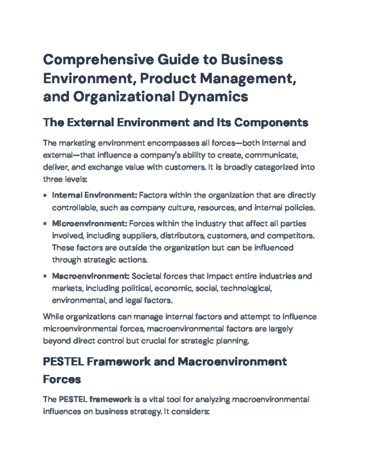 Comprehensive Guide to Business Environment & Product Management (BUS ...
