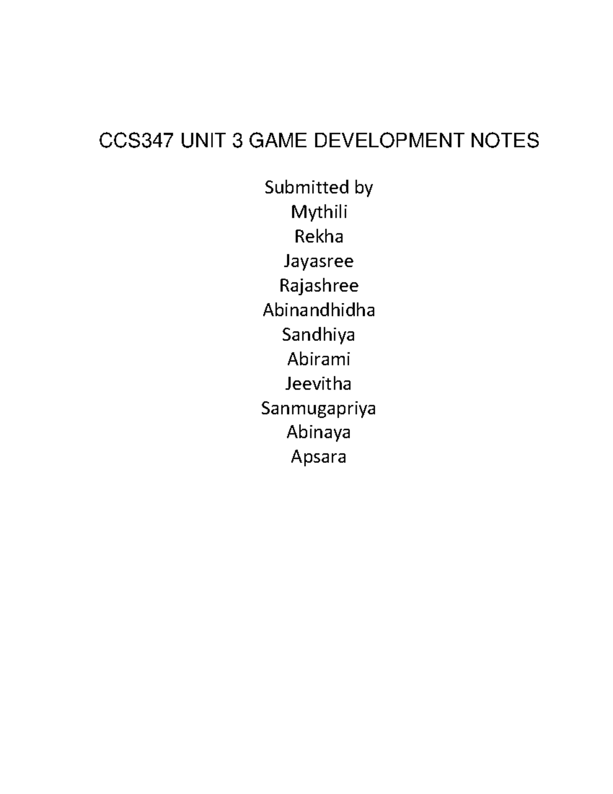 CCS347 UNIT 3 GAME DEVELOPMENT - ENGINE DESIGN & RENDERING NOTES - Studocu