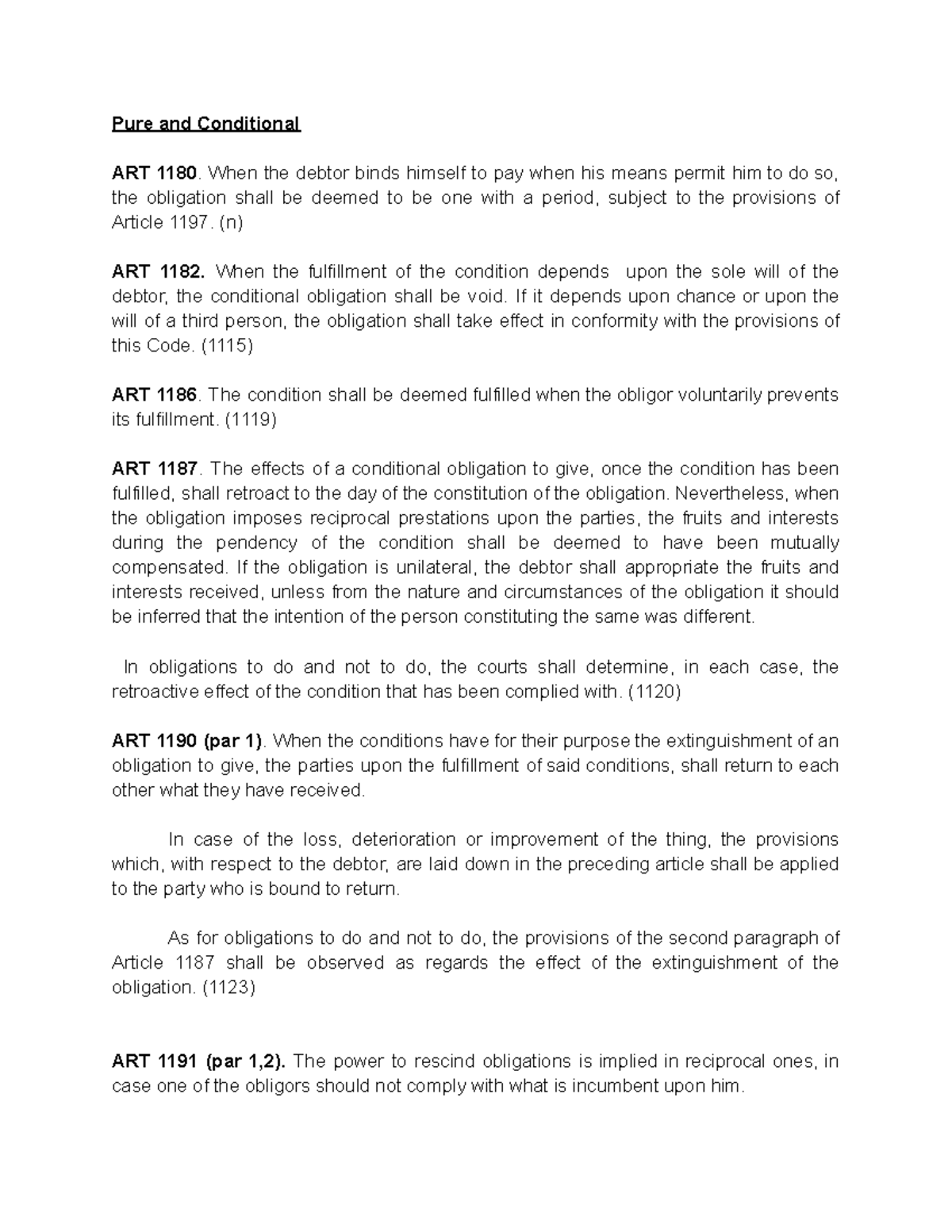 Obligation Types in Civil Law - ART 1180 to 1224 (Oblicon) - Studocu