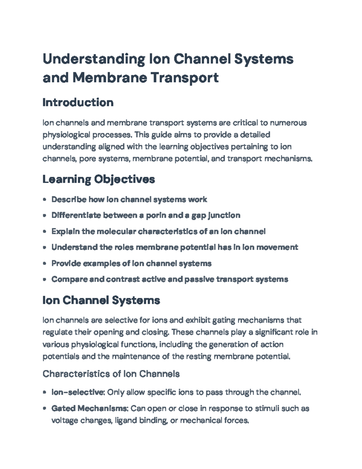 Understanding Ion Channel Systems and Membrane Transport Mechanisms ...