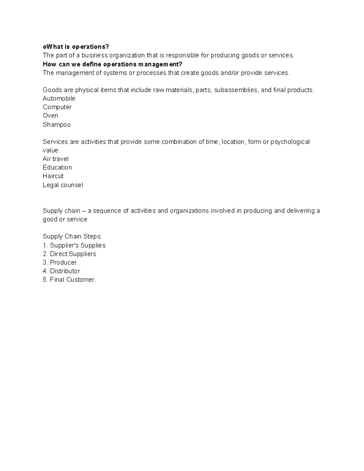 Operations Management Sample - oWhat is operations? The part of a ...
