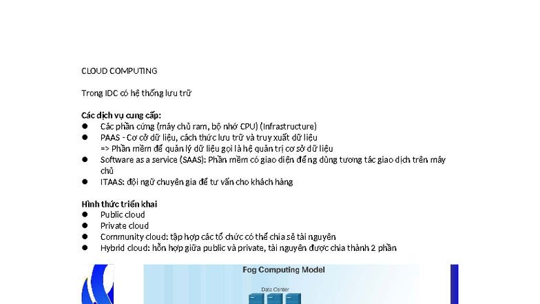 Cloud Computing - CLOUD COMPUTING Trong IDC có hệ thống lưu trữ Các ...