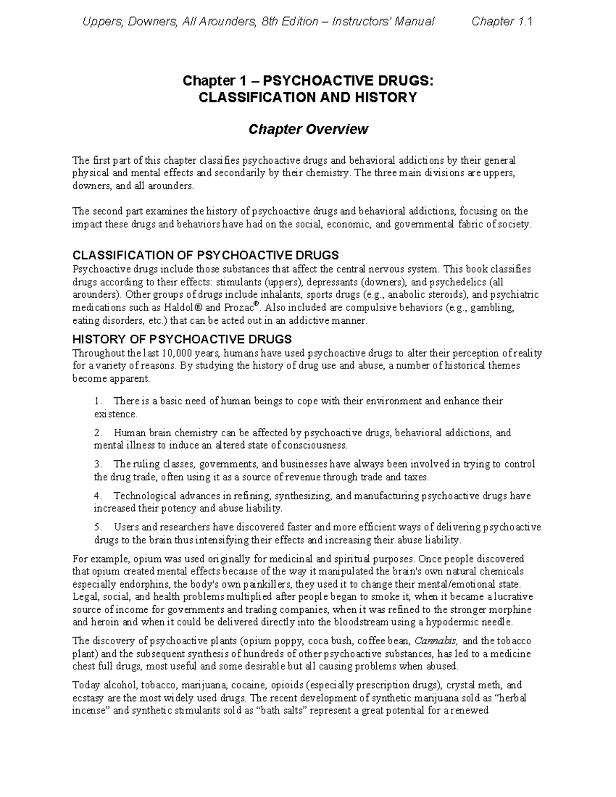 IM8 - Chapter 1: Classification and History of Psychoactive Drugs