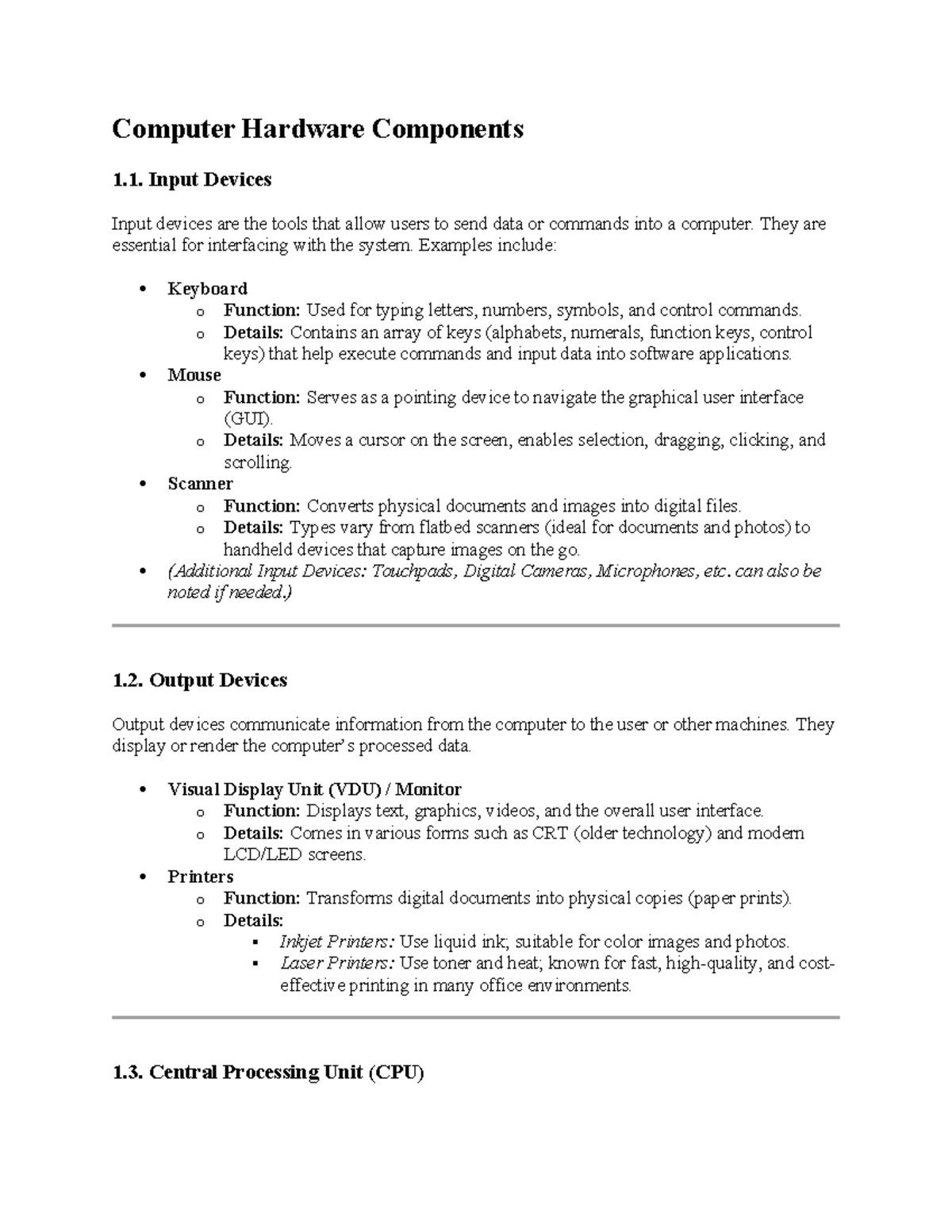 Computer Hardware Components: Input, Output, CPU, and Storage Overview ...