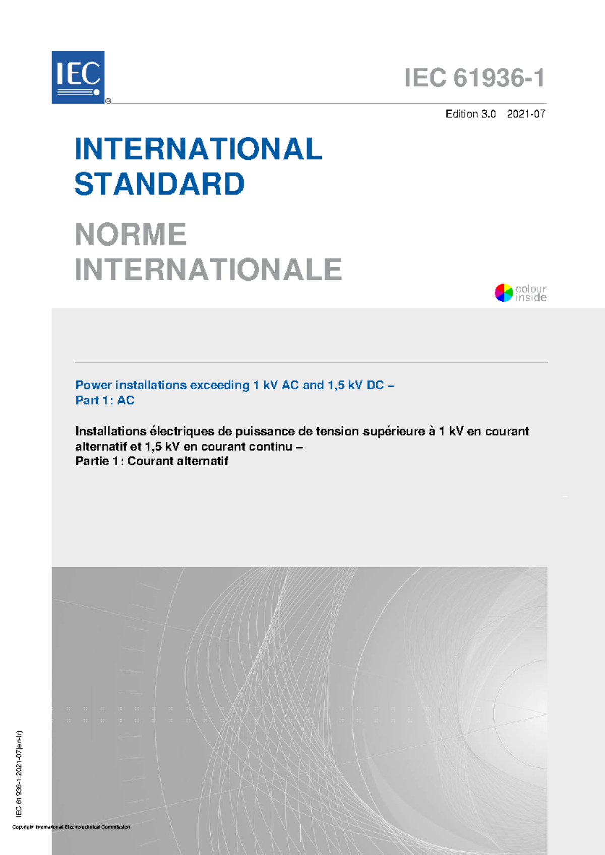 IEC 61936-1:2021 - Power Installations Over 1 kV AC and 1.5 kV DC - Document Preview