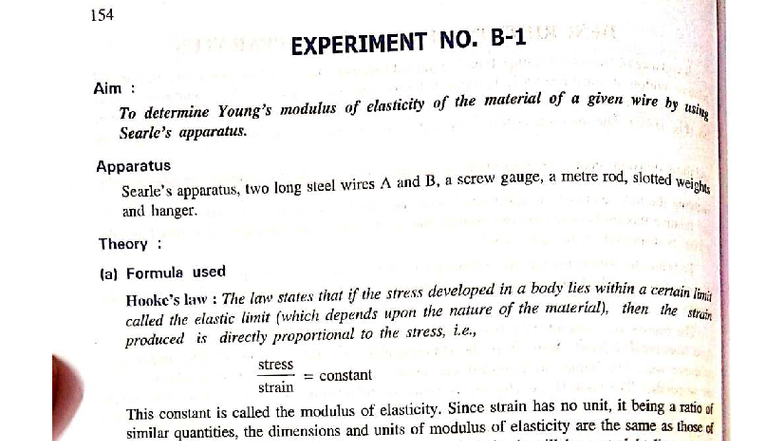 154 4 EXPERIMENT NO. Modulus of Elasticity Determination - Studocu