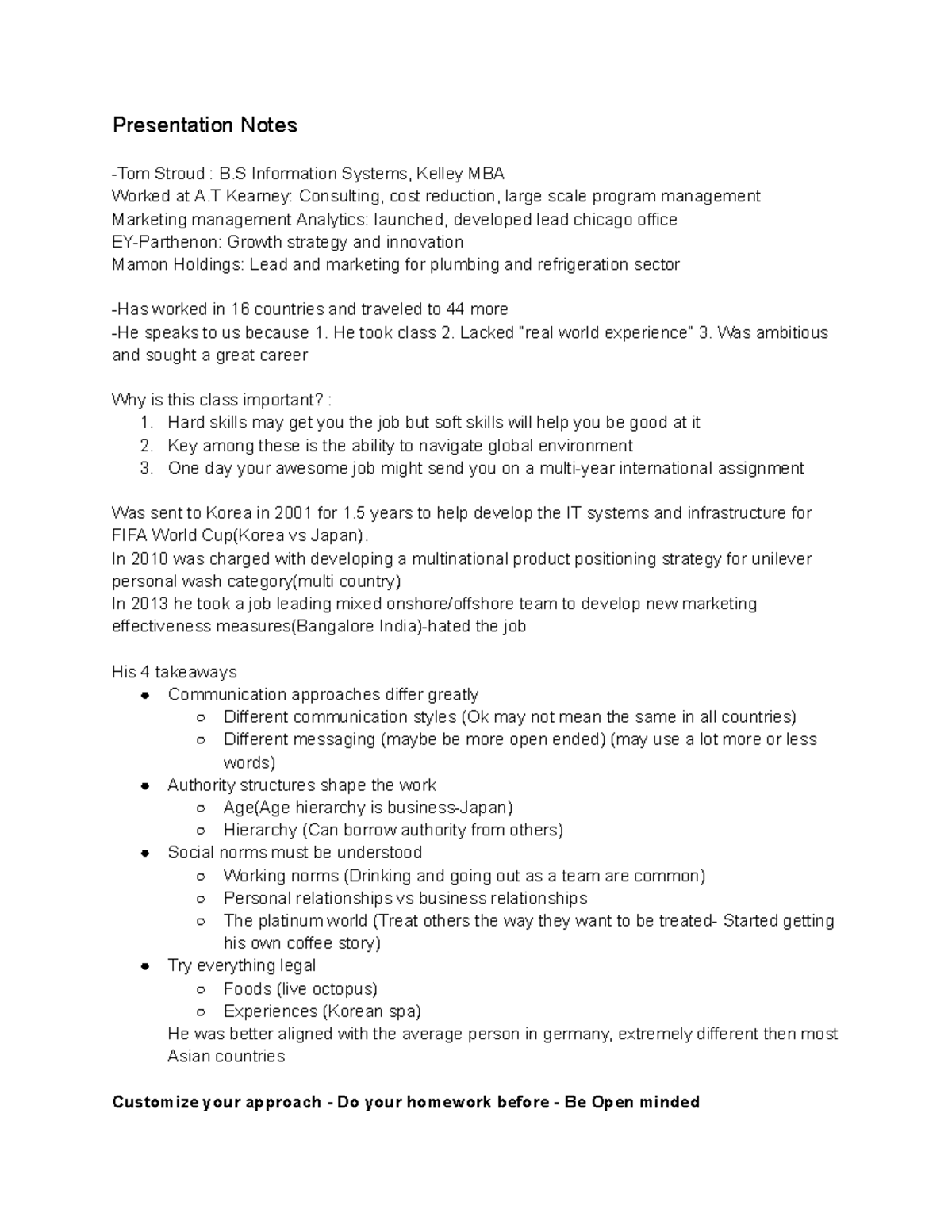 Tom Stroud Presentation Notes D270: Key Insights on Global Business ...