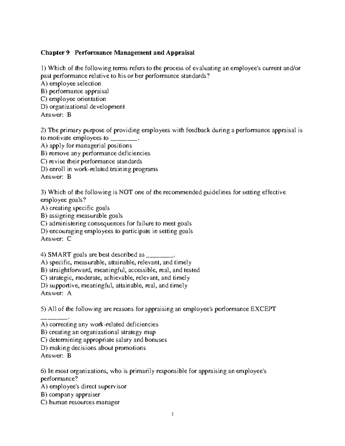 Chapter 9: Performance Management & Appraisal Qs - HR 101 Study Guide ...