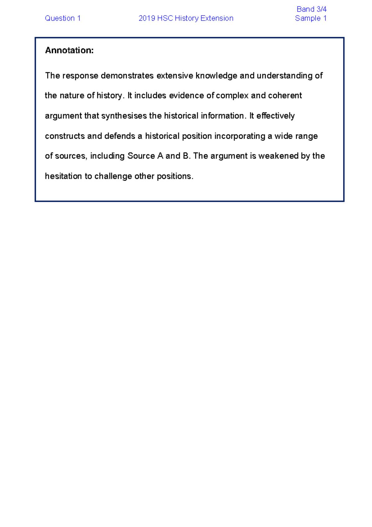 2019 HSC History Extension Q1 Exemplary Response Analysis - Studocu