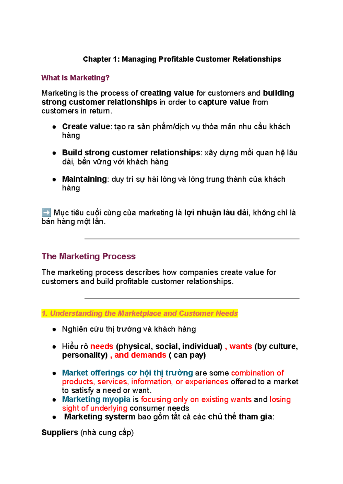 MKT 101 - Chapter 1: Managing Profitable Customer Relationships - Studocu
