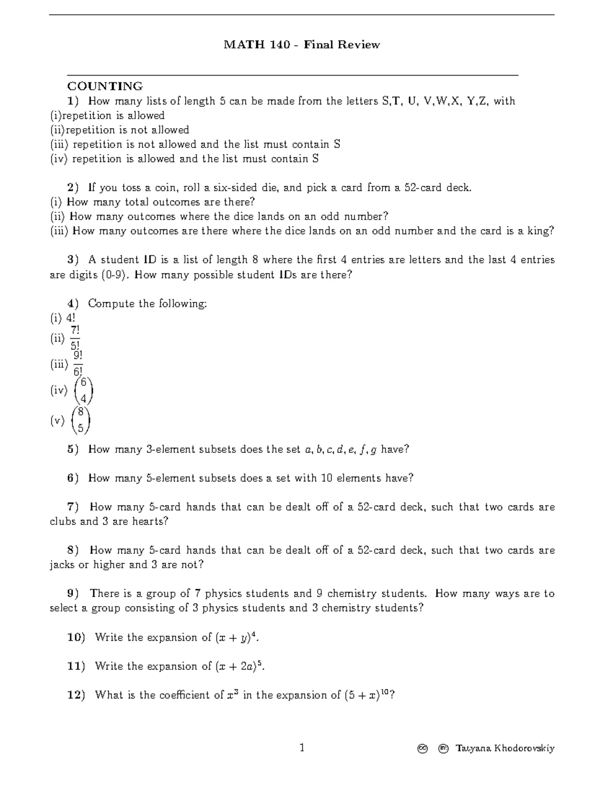 MATH140 Midterm Review Questions and Solutions - Studocu