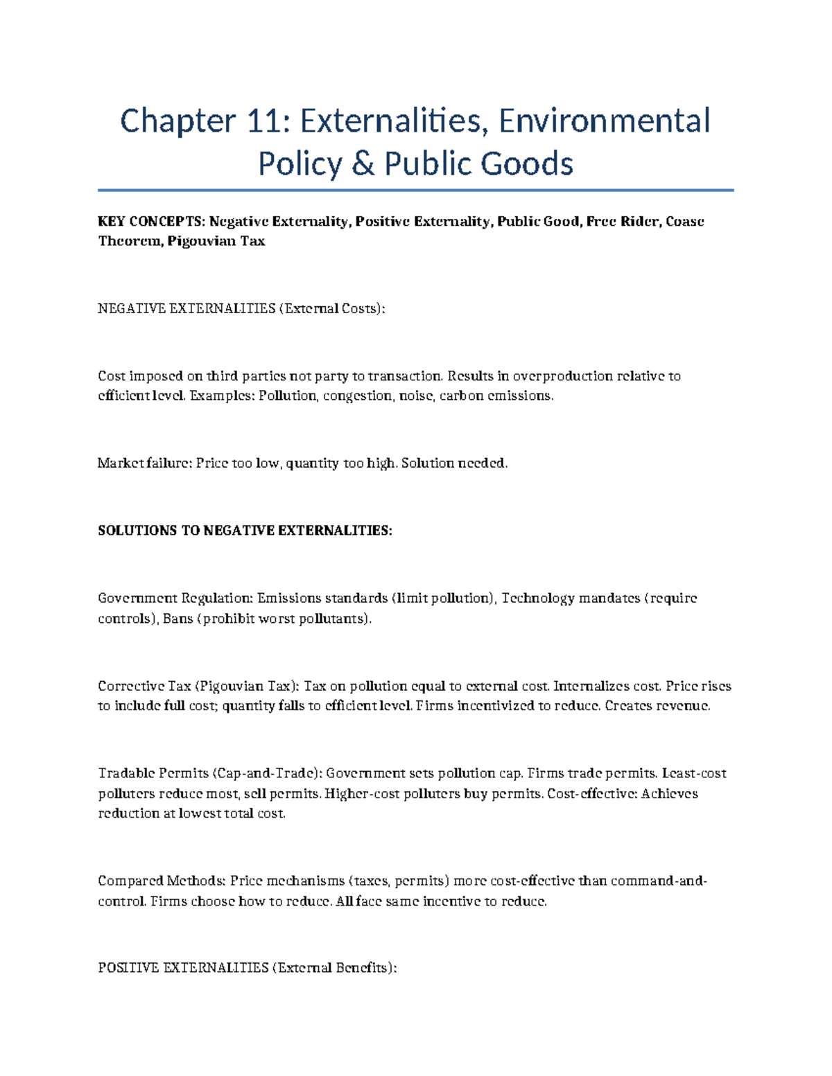Chapter 11: Externalities, Environmental Policy & Public Goods Insights ...