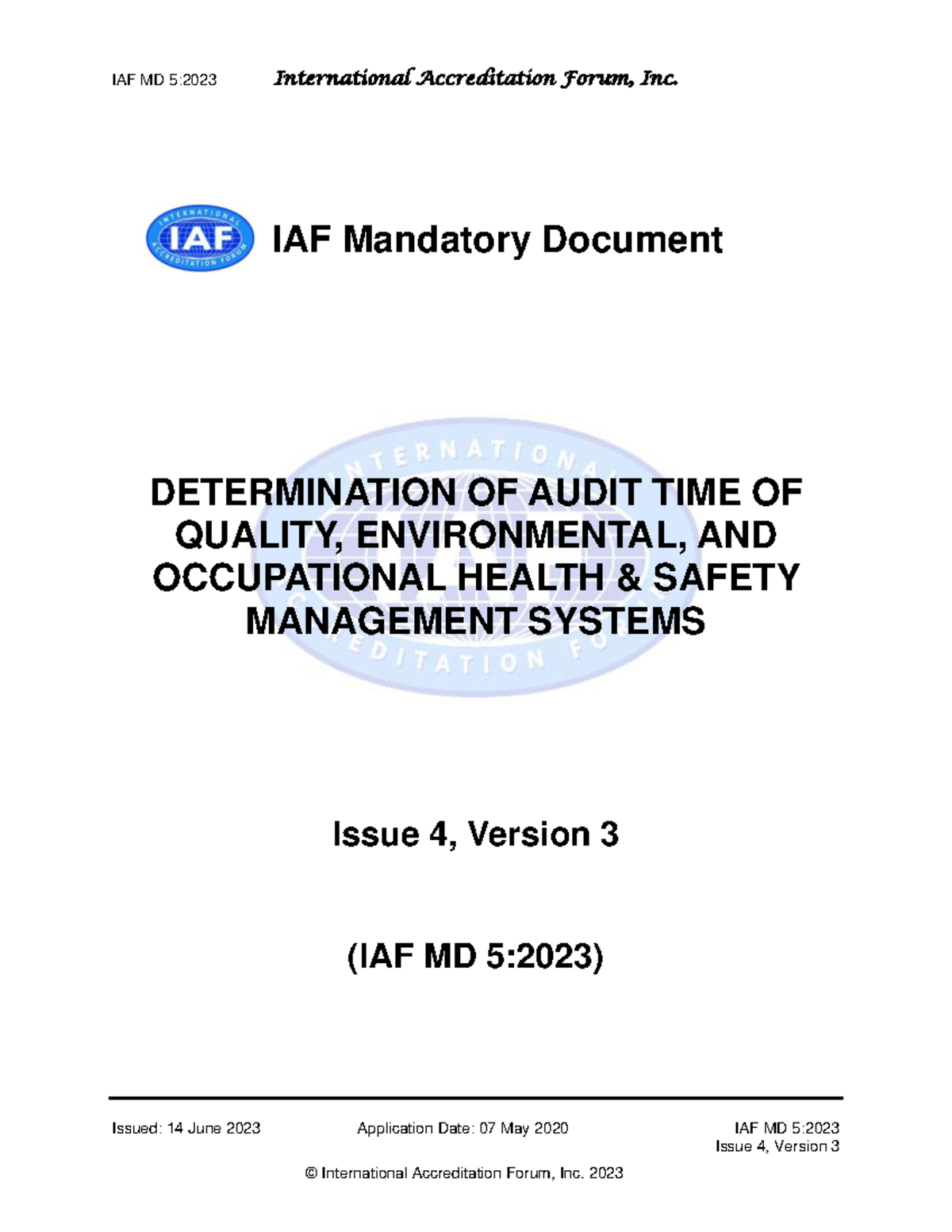 IAF MD 5:2023 Determination of Audit Time for Management Systems - Studocu