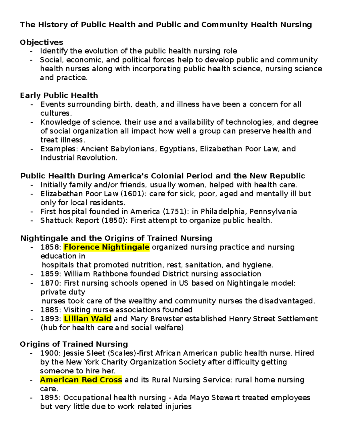 History of Public and Community Health Nursing (Course Code: NURS 101 ...
