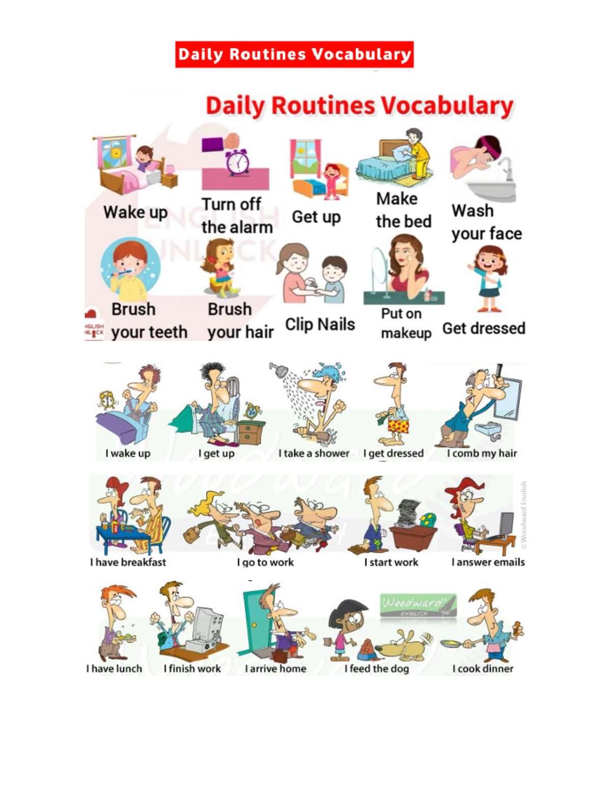 CID BUS 100 - Daily Routines Vocabulary and Activities Guide - Studocu