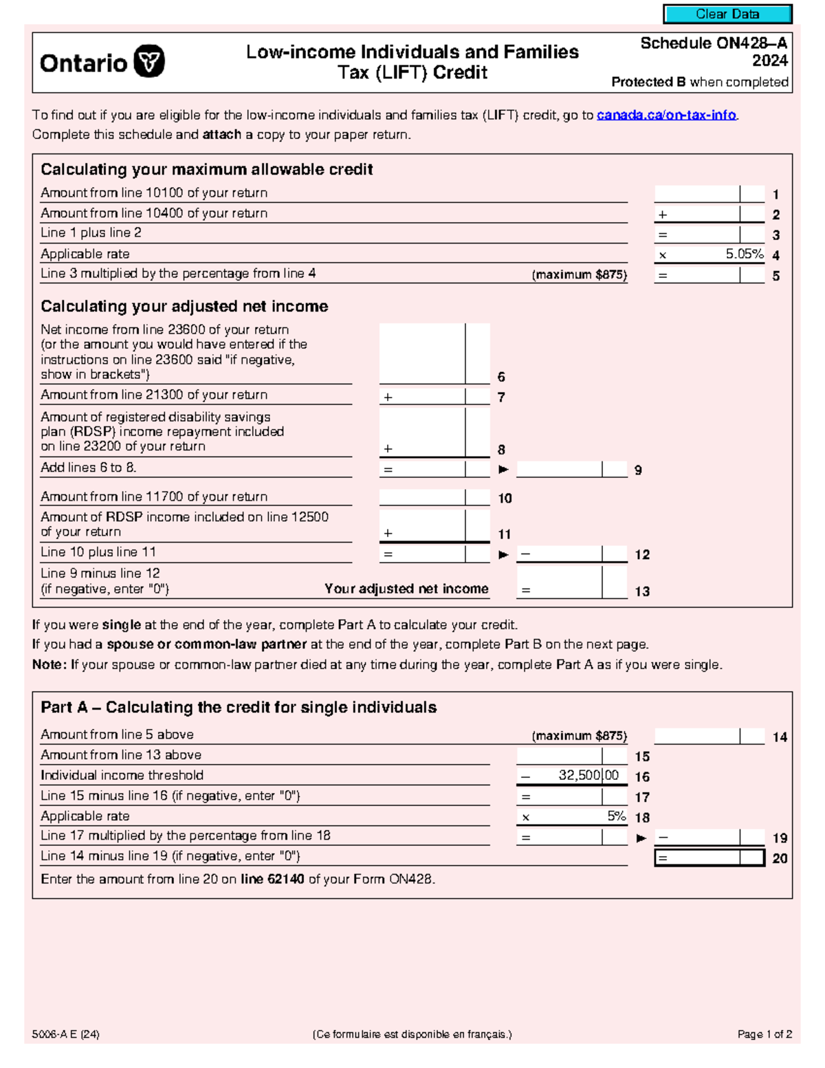 LIFT Credit Schedule 2024 (Form ON428A) - Eligibility & Calculation ...