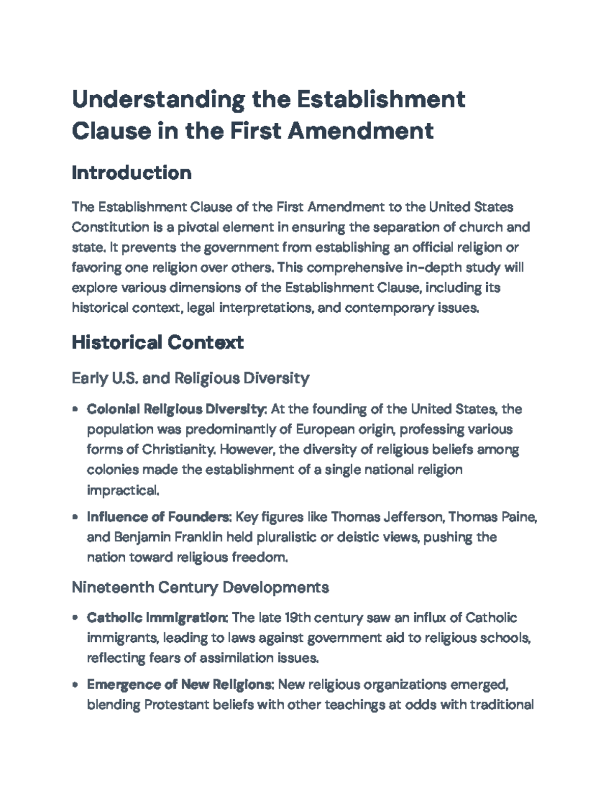 Understanding the Establishment Clause: Historical and Legal ...