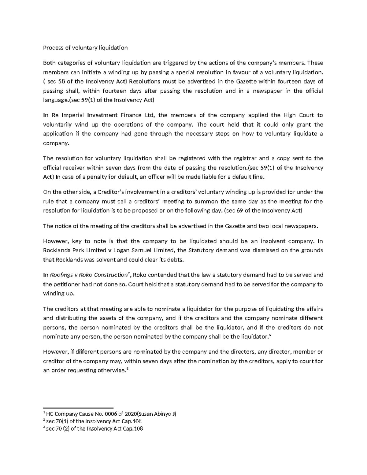 Voluntary Liquidation Process: Key Steps and Legal Framework - Studocu