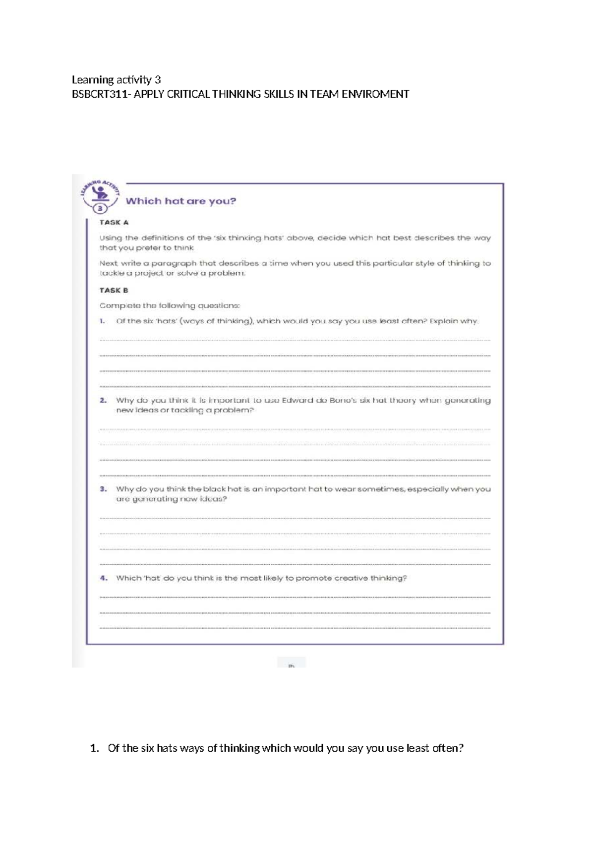 LA3: Applying Critical Thinking Skills in Team Environments - Studocu