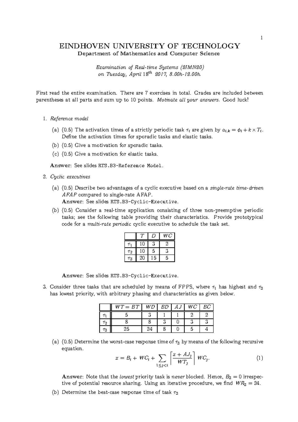 Examination (Ex170418) Answers: Real-time Systems (2IMN20) on 18 April ...