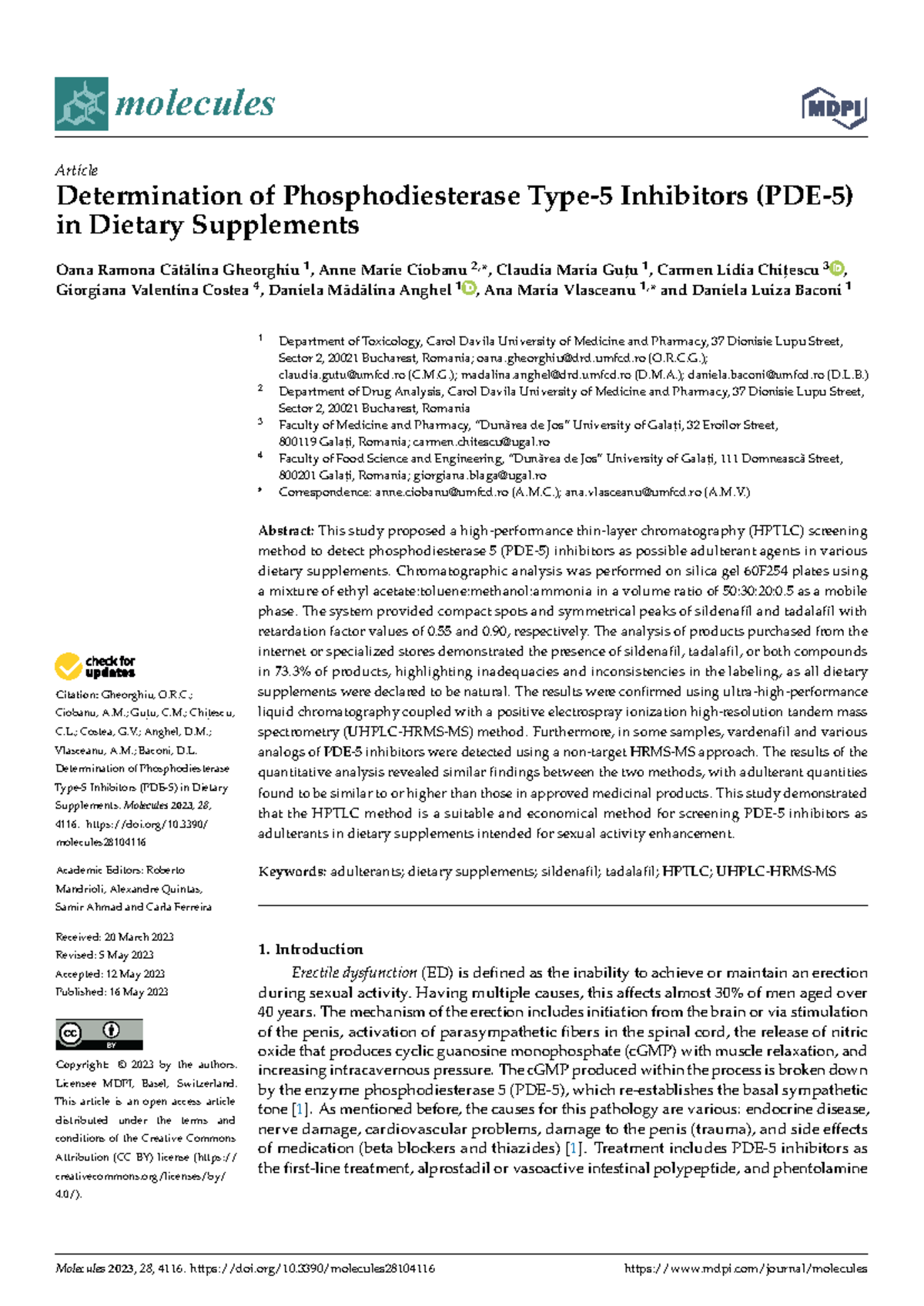 Determination of PDE-5 Inhibitors in Dietary Supplements (Molecules-28 ...