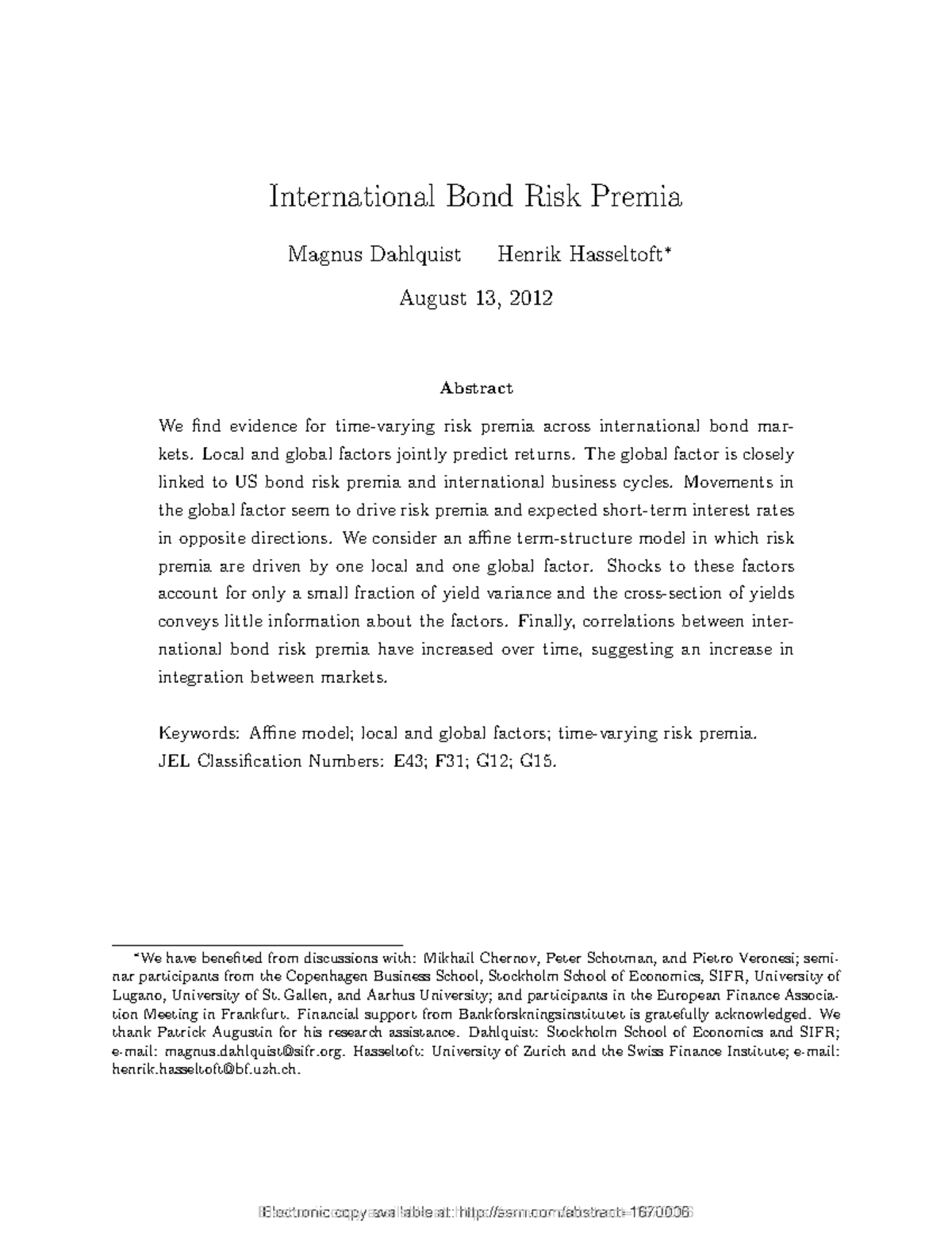 International Bond Risk Premia Analysis: Local & Global Factors (2012 ...