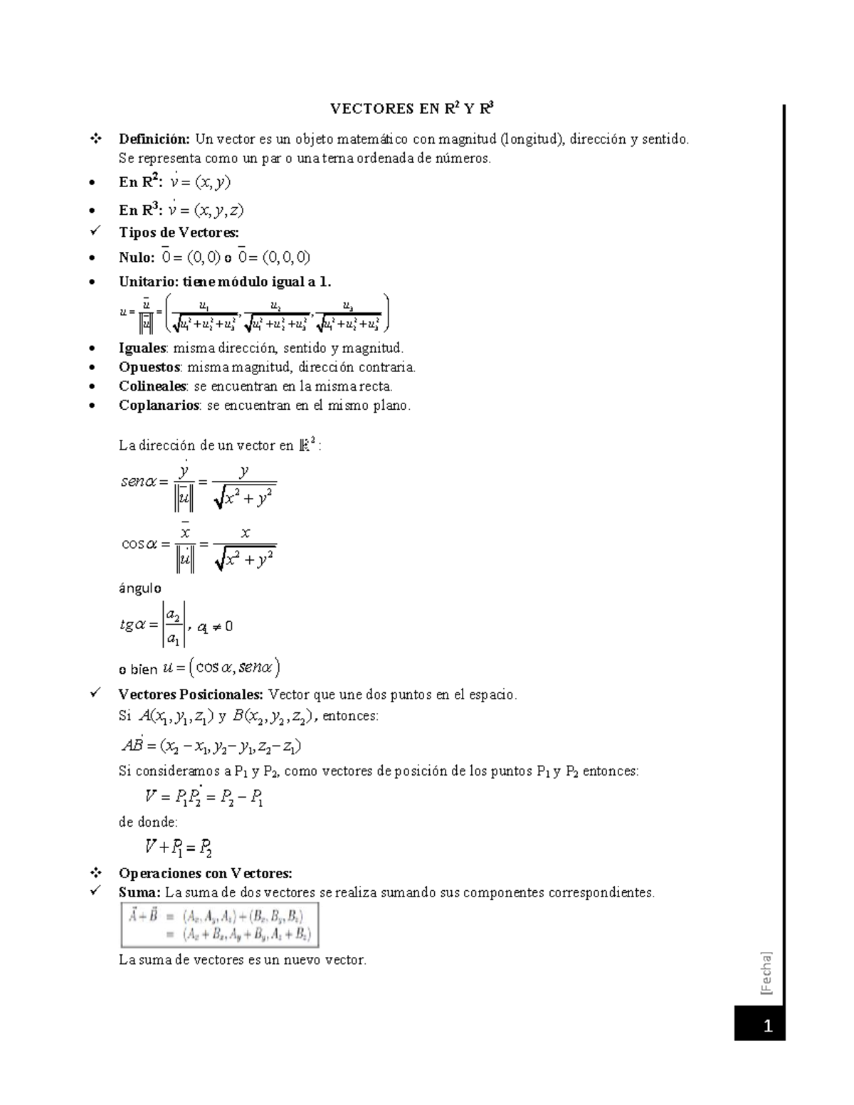 Vectores en R2 y R3: Definición y Operaciones Básicas - Studocu