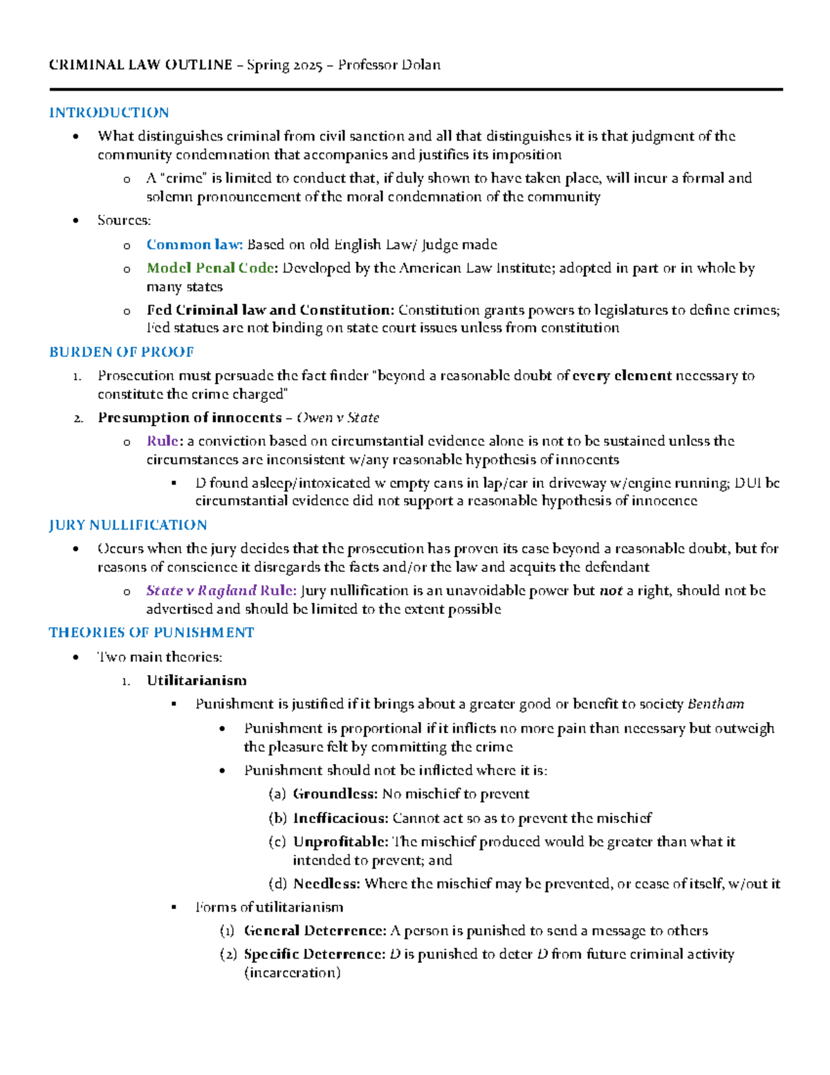 Criminal Law Final Outline (CRIM 101) - Spring 2025 Notes - Studocu