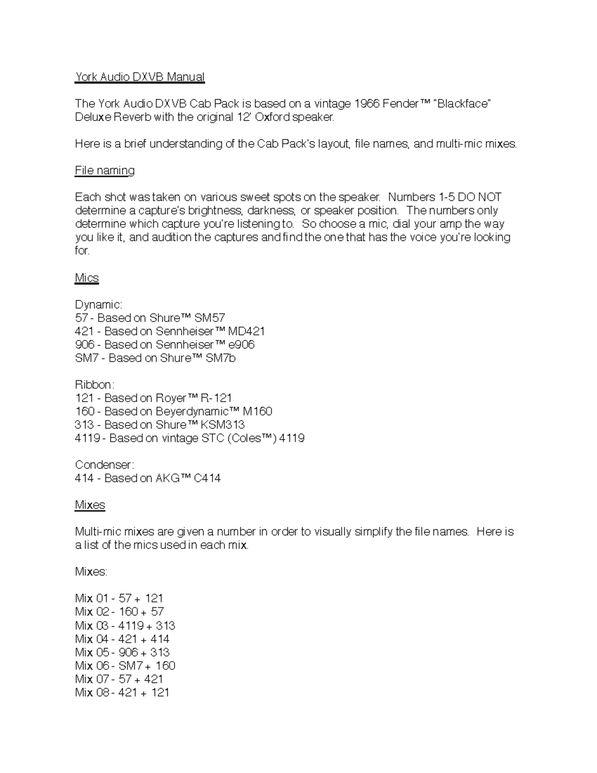 York Audio DXVB Cab Pack Manual: Mic & Mix Guide - Studocu