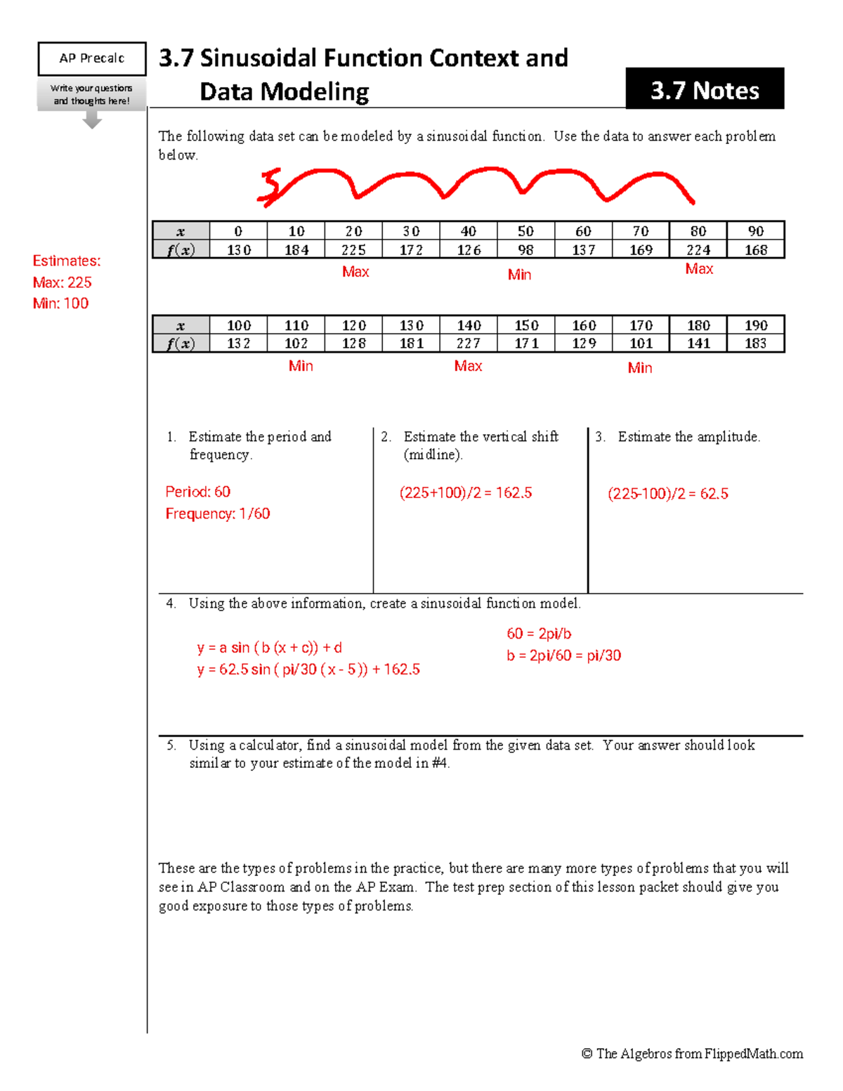 3.7 AP Precalc Sinusoidal Function Context & Data Modeling Notes - Studocu