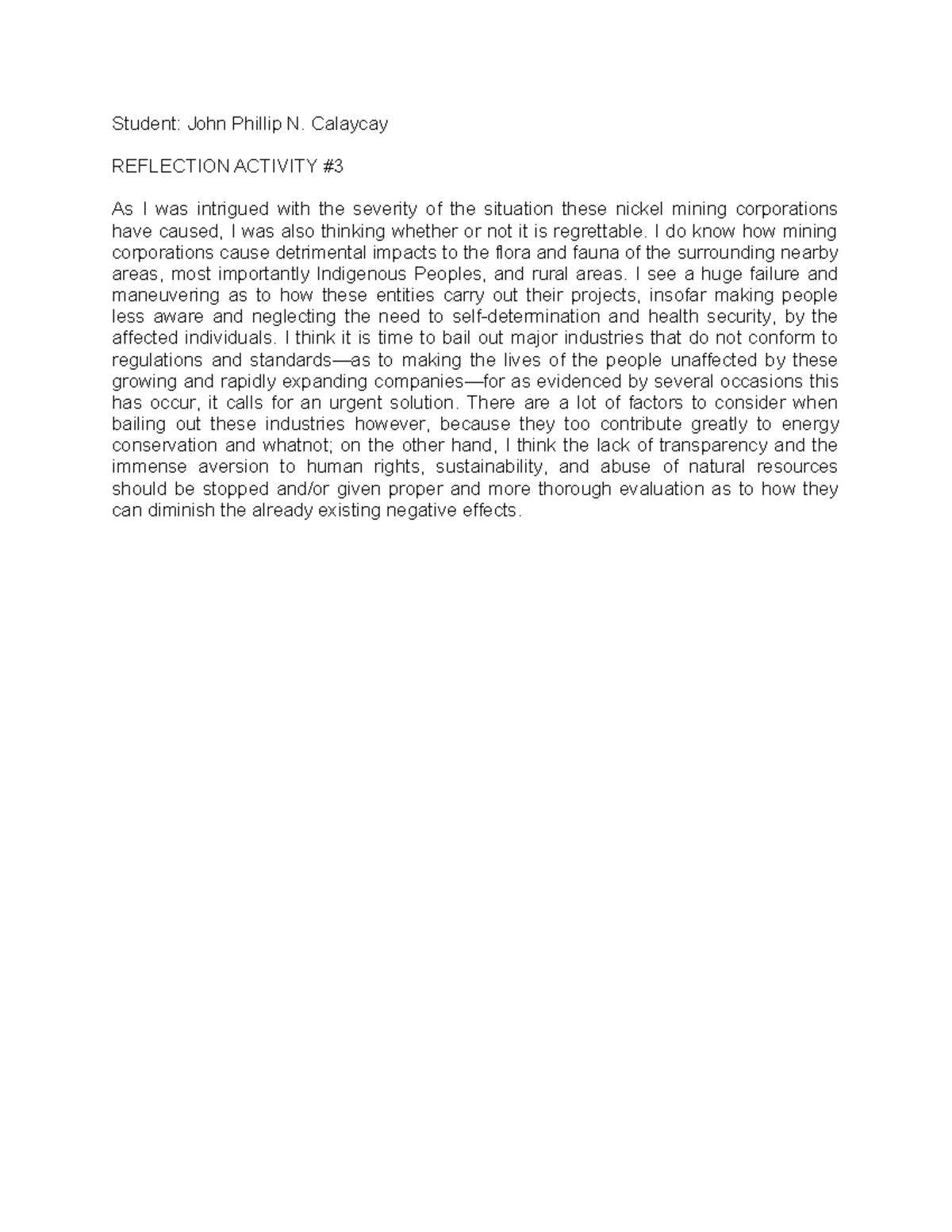 PS112 Reflection - Student: John Phillip N. Calaycay REFLECTION ...