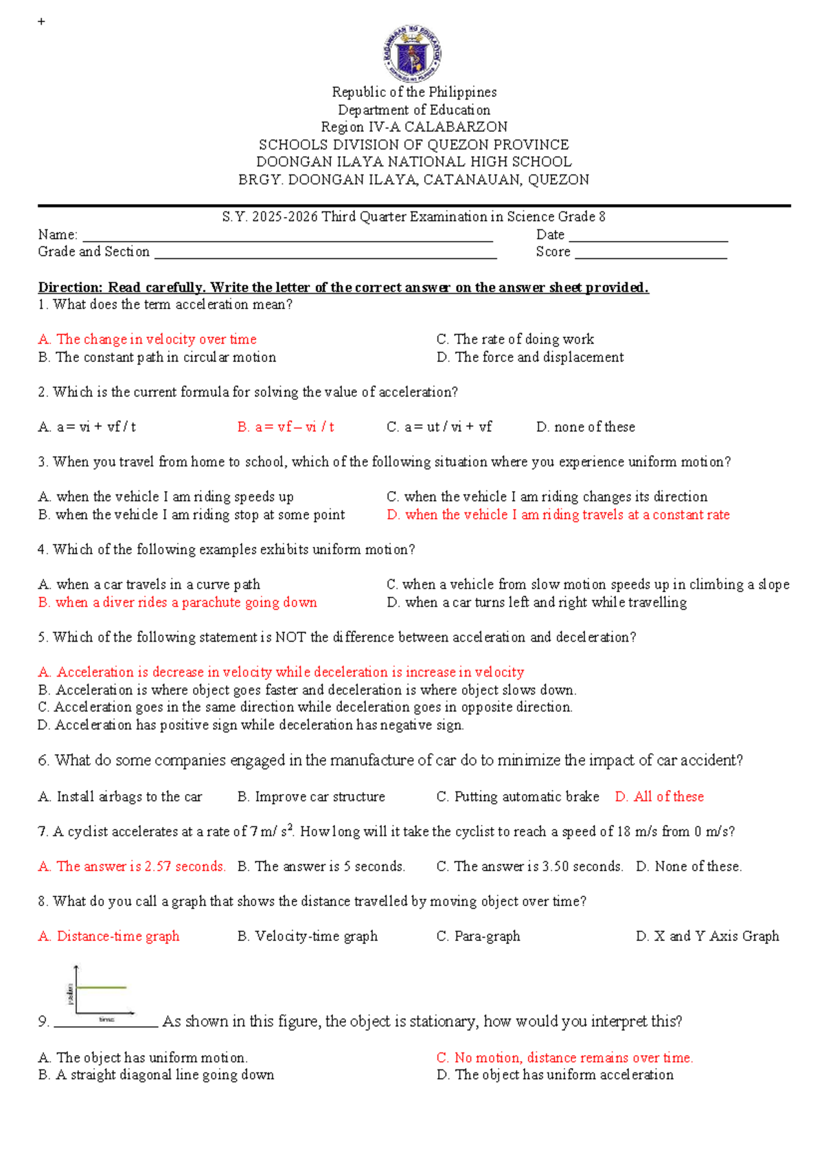 Fourth Quarter Exam in Science Grade 8 SY 2025-2026 - Studocu