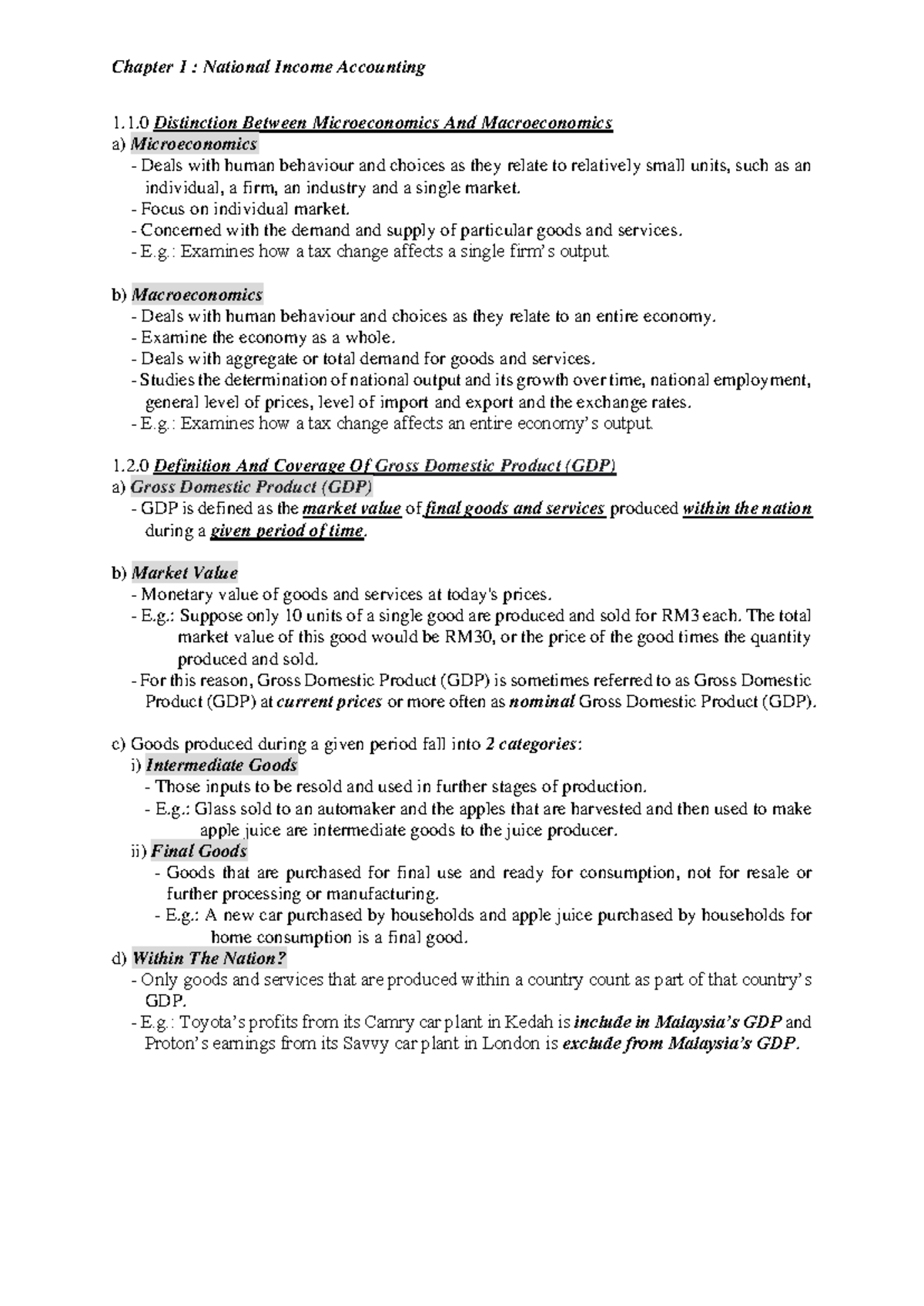 Chapter 1: National Income Accounting and Its Measurements (ECO 101 ...