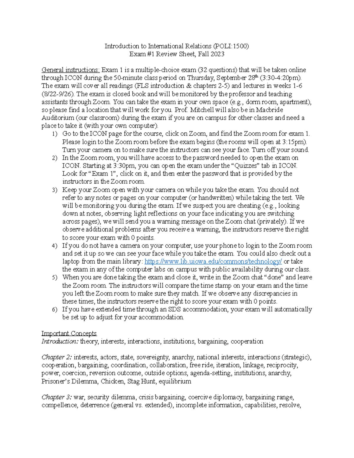 POLI:1500 Exam 1 Review Sheet for Fall 2023 - Studocu