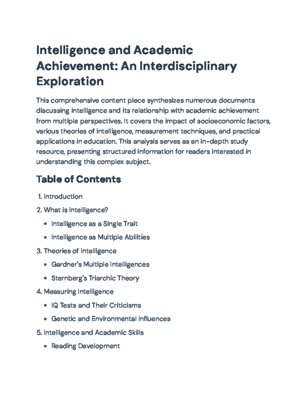 Exploring Intelligence and Academic Achievement: An Interdisciplinary ...