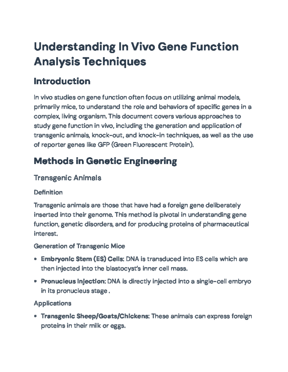 In Vivo Gene Function Analysis Techniques and Genetic Engineering ...
