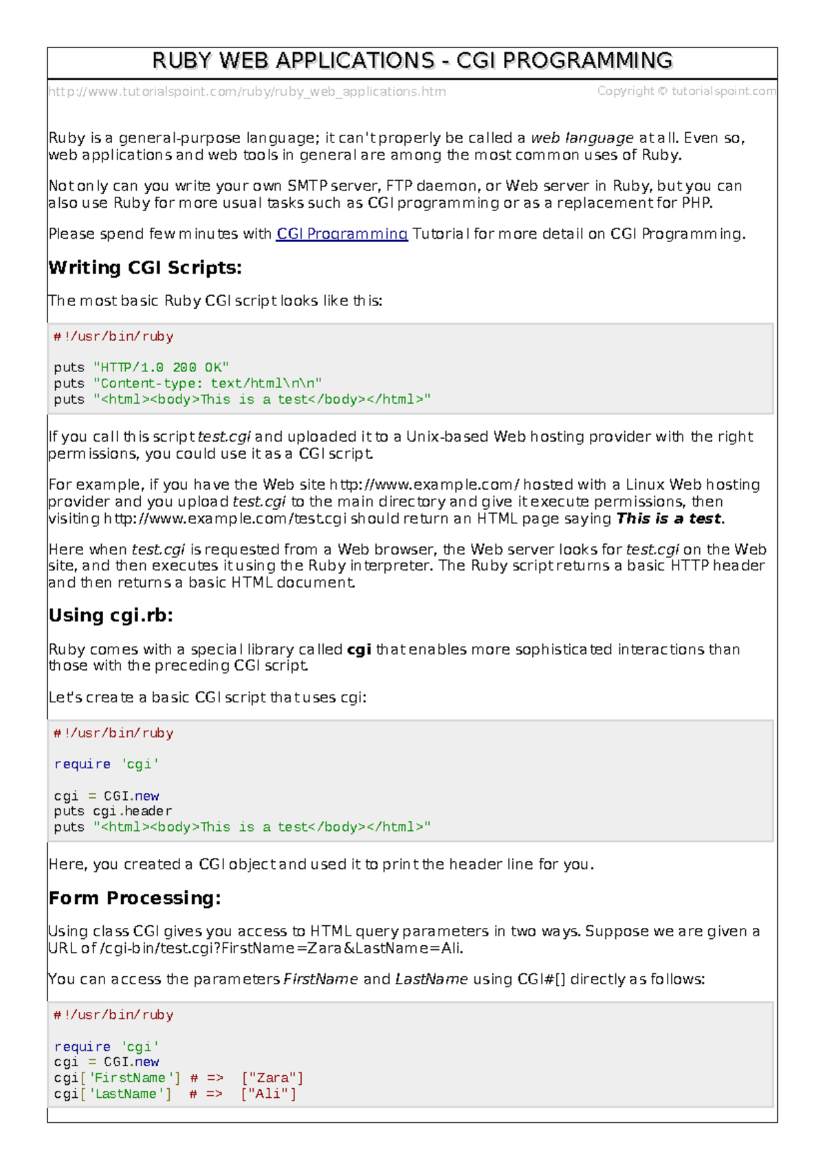 Ruby Web Applications - CGI Programming Guide (CMPT 123) - Studocu