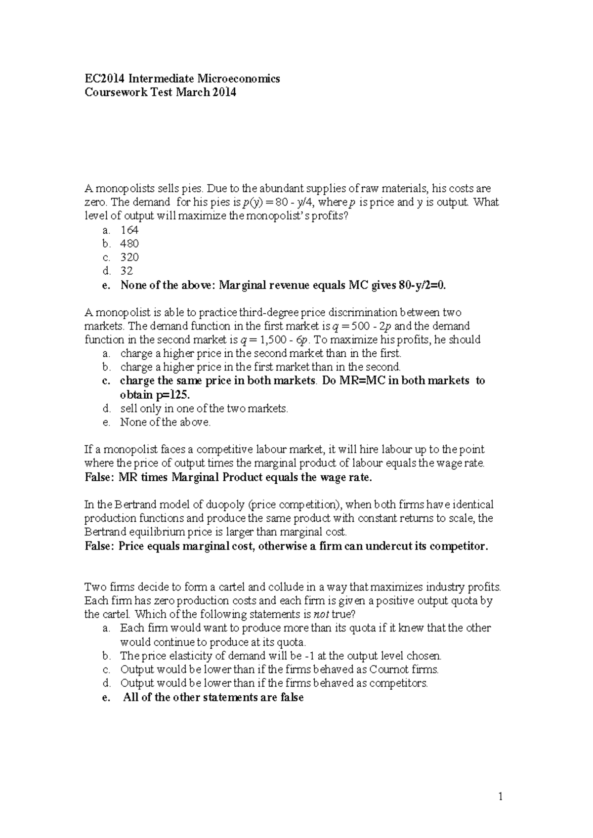 Mock Midterm Solutions - 1 EC2014 Intermediate Microeconomics ...