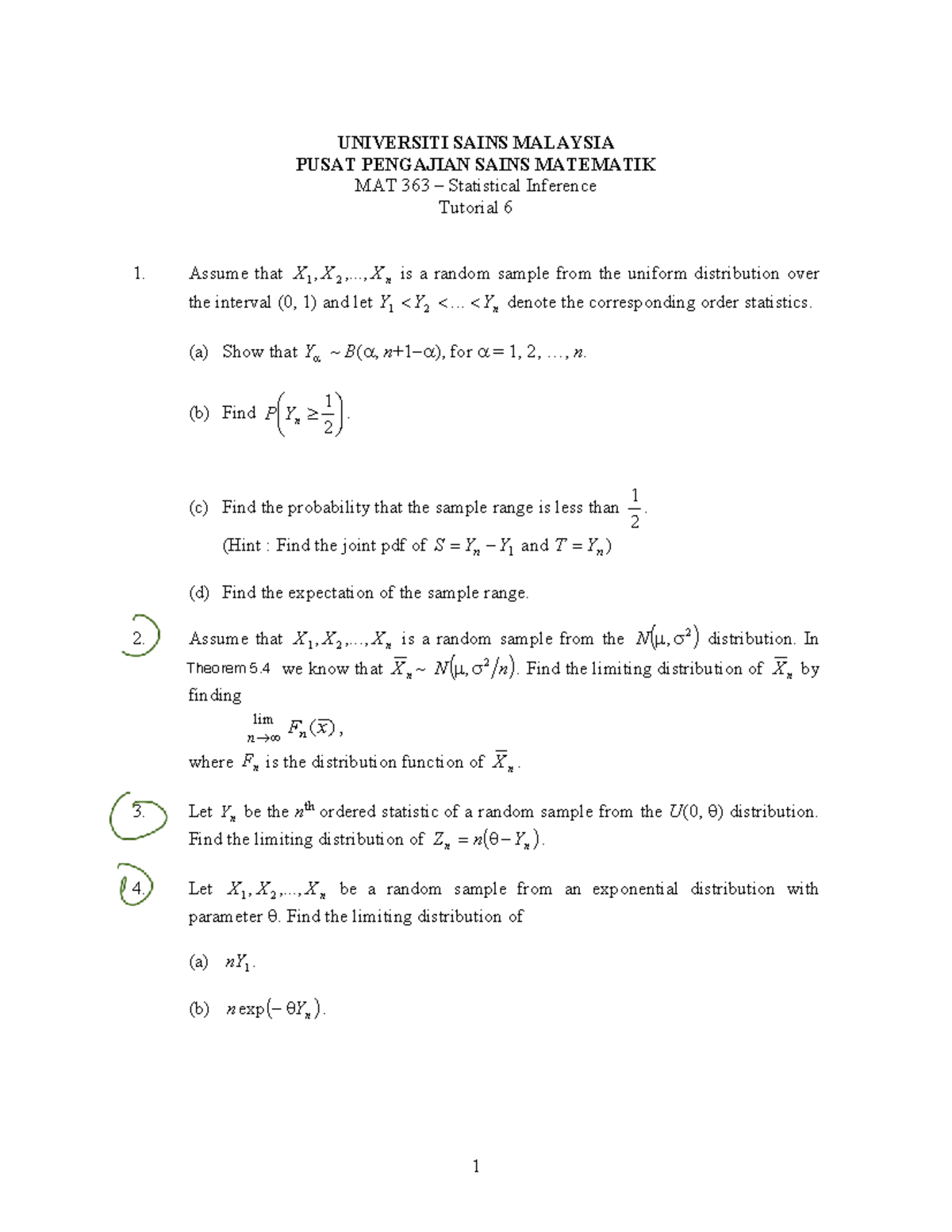 MAT363 Statistical Inference Tutorial 6 Questions and Solutions - Studocu