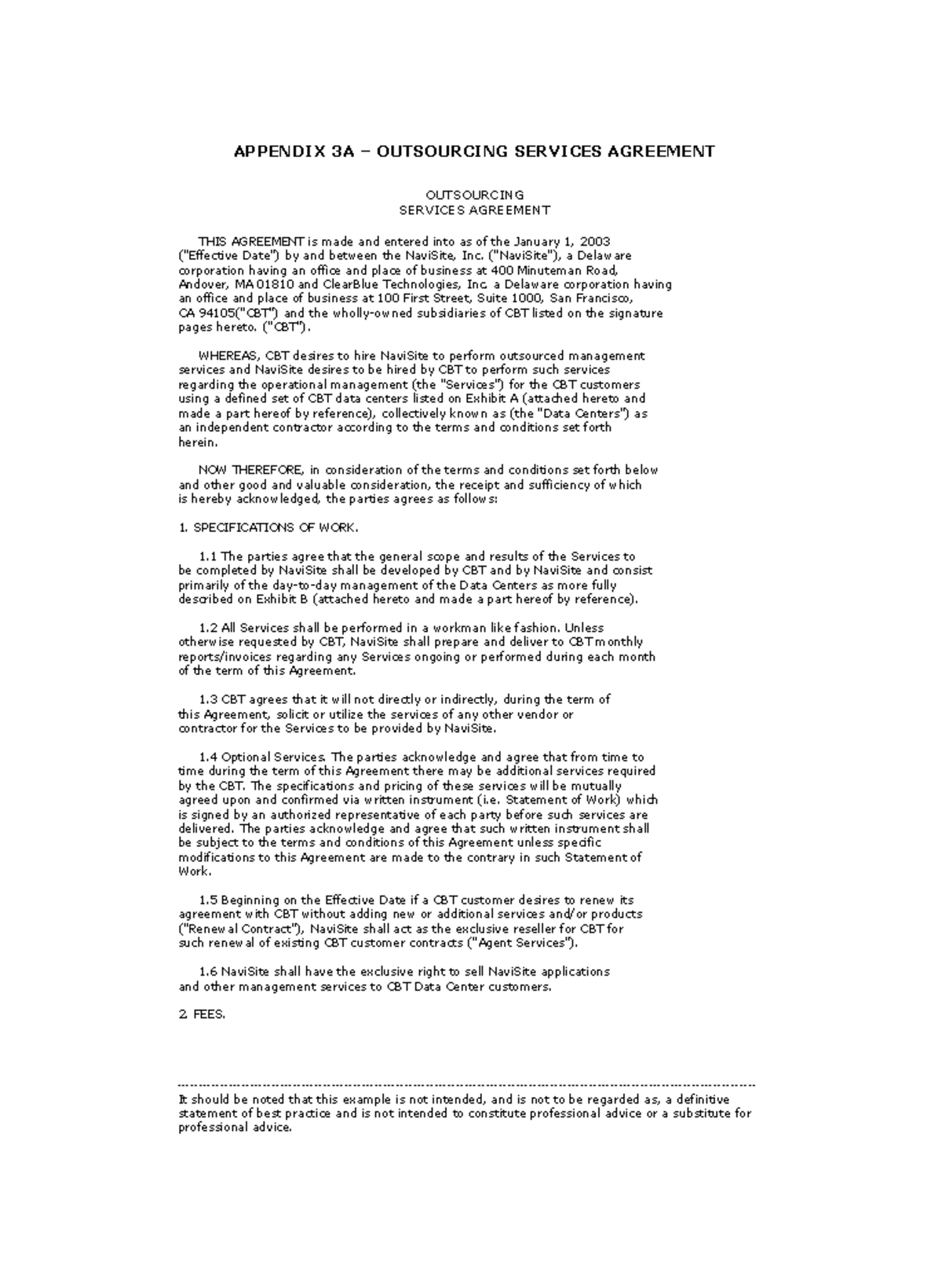 Outsourcing Services Agreement Format - Appendix 3A Guide - Studocu