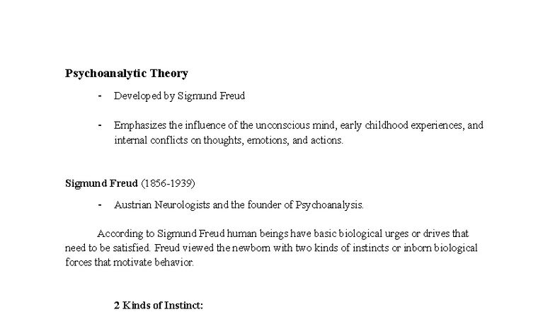 Psychoanalytic Theory: Freud's Insights on the Unconscious Mind - Studocu