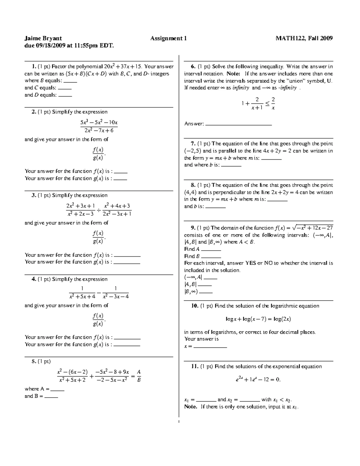 Sample final exam - Practice/Exam - Math 122 - Studocu