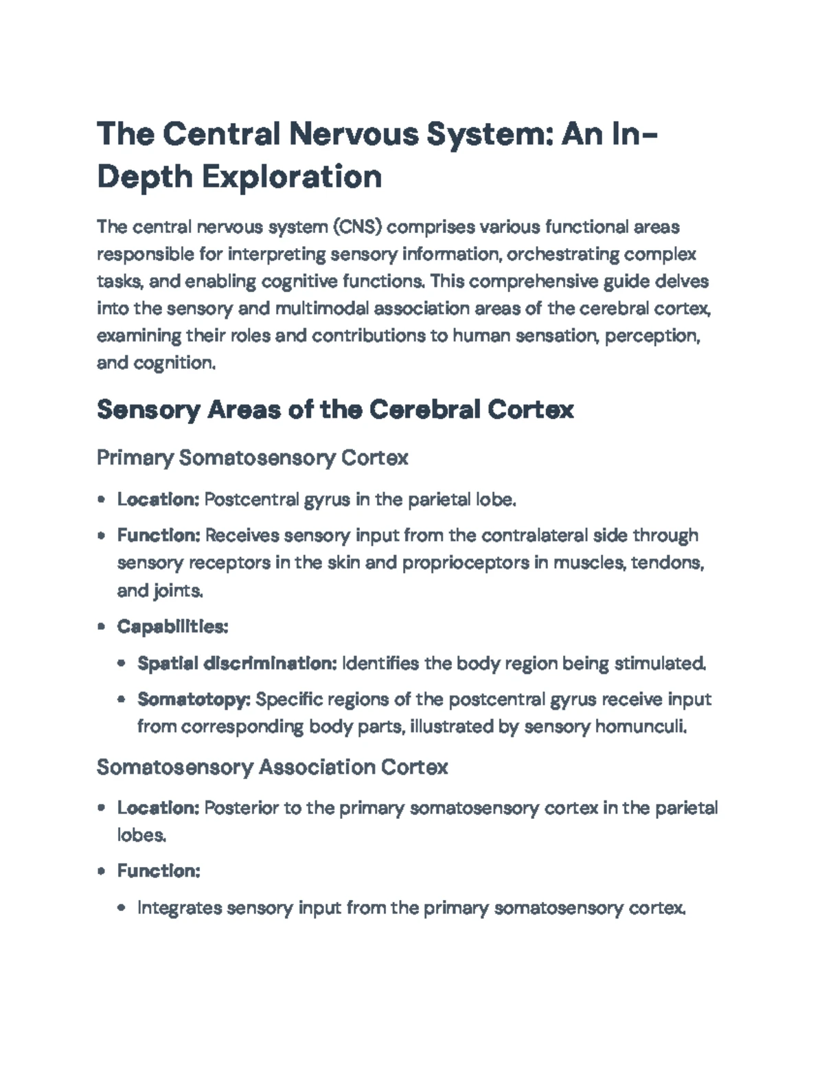 BIOL 212 Lecture 25: Chapter 12 - The Central Nervous System Overview ...