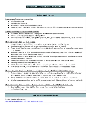 Hygienic Practices for Food Safety Study Notes (SITXFSA001) - Studocu