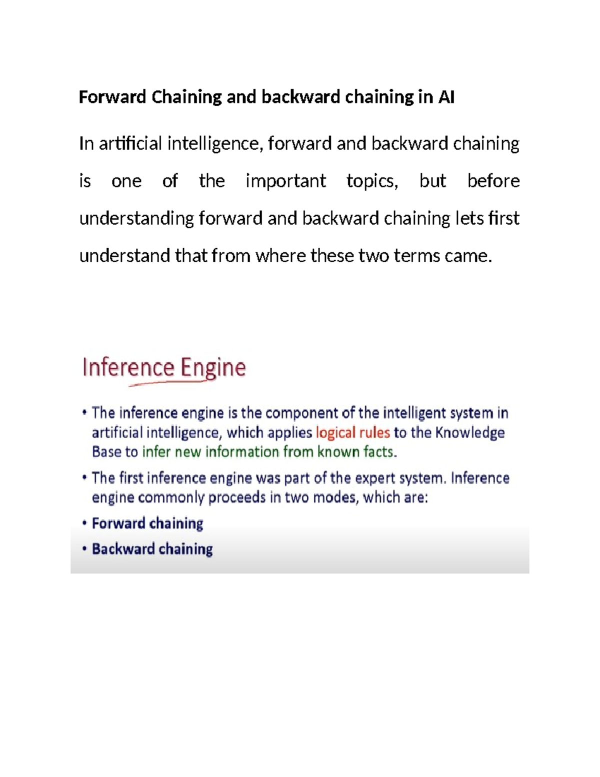 Ai 3unit - sgfgh - II BTech I Sem - Forward Chaining and backward ...