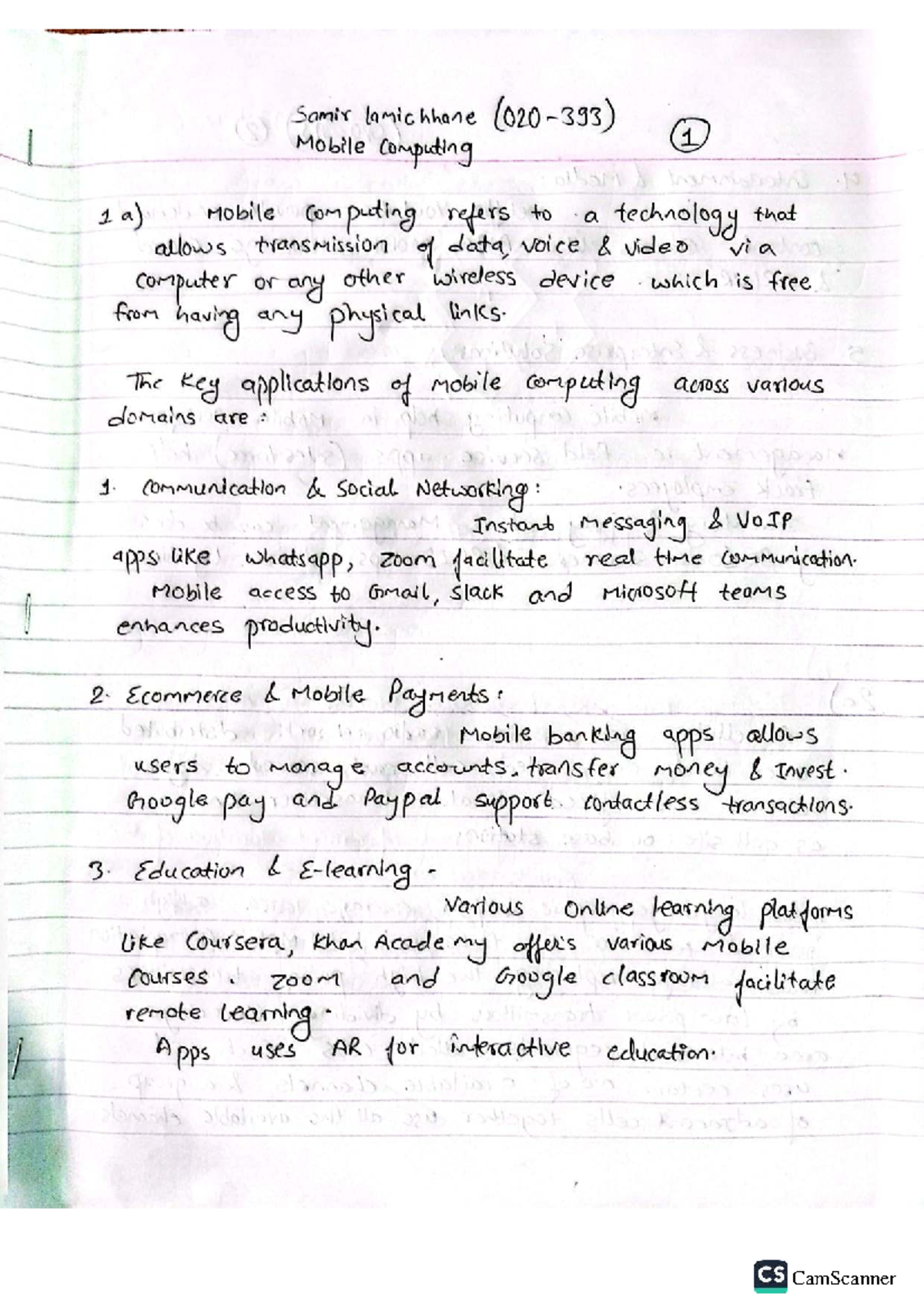 CS 1 Mobile Computing Overview and Key Applications - Studocu