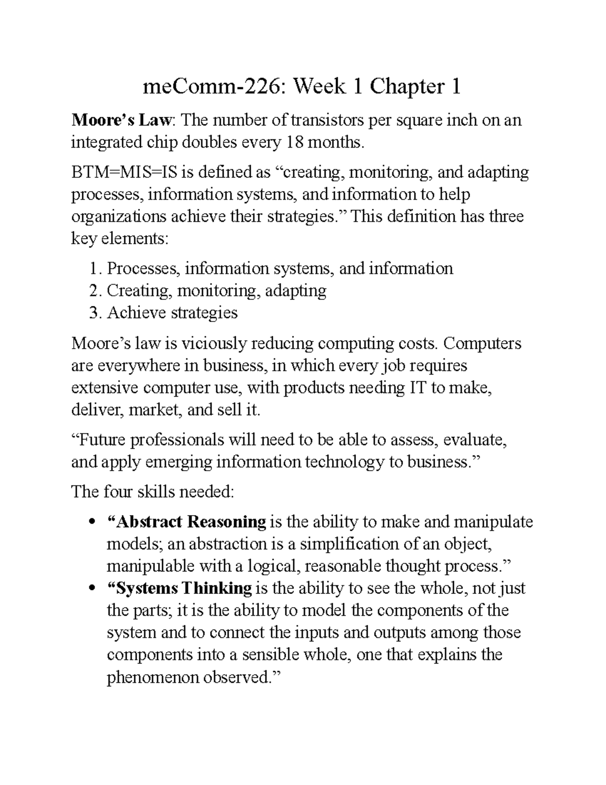 Comm-226 Week 1 Chapter 1: Understanding Information Systems and Value ...