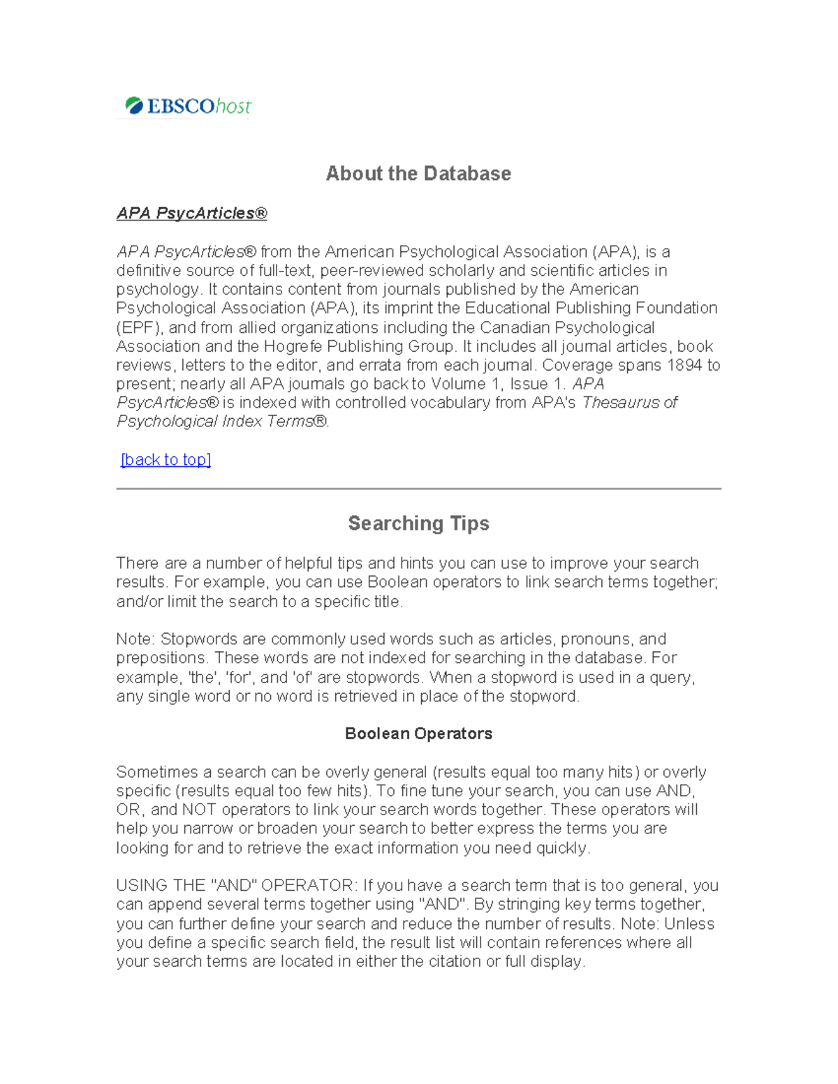 APA PsycArticles® Database Overview and Search Tips - Studocu