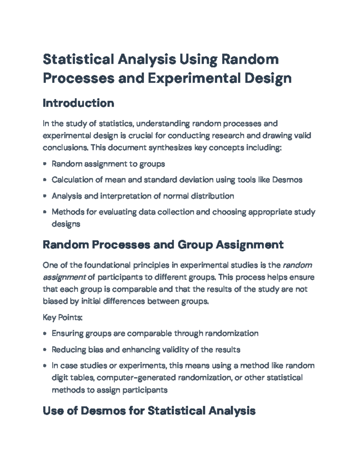 Statistical Analysis: Random Processes and Experimental Design Guide ...