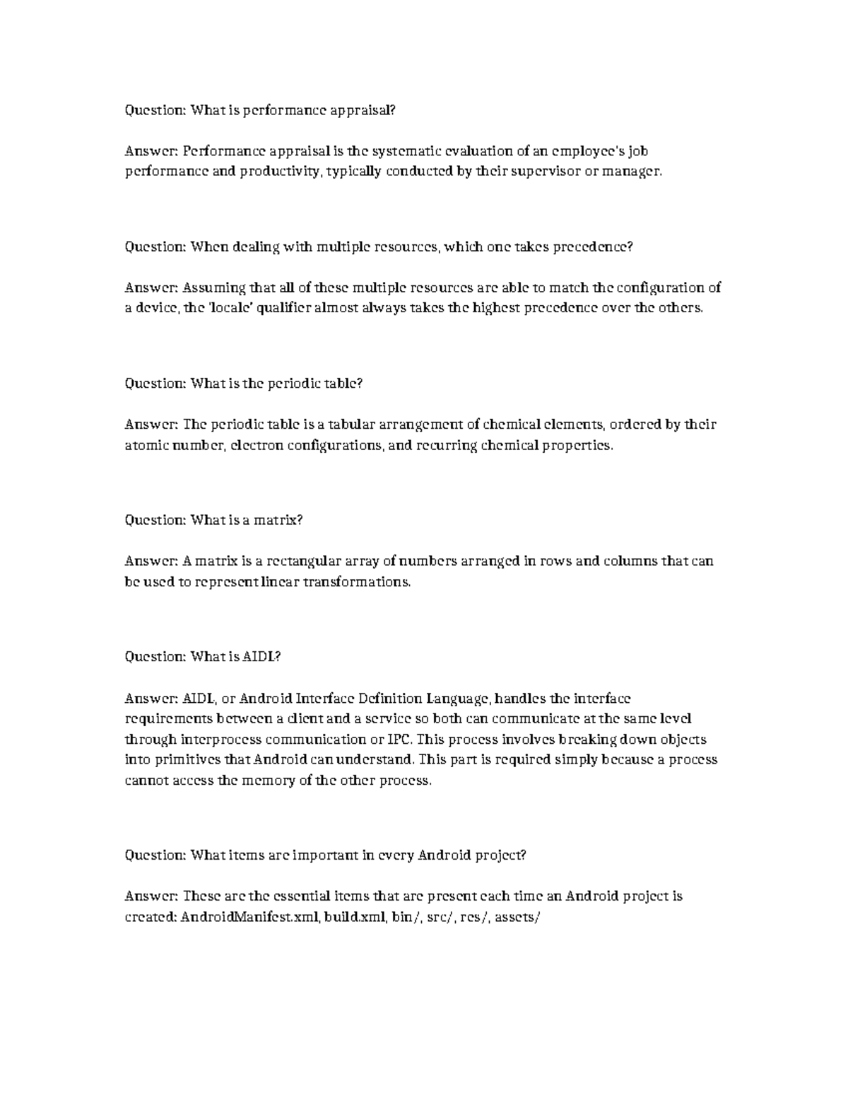 Performance Appraisal and Key Android Concepts Overview - Studocu
